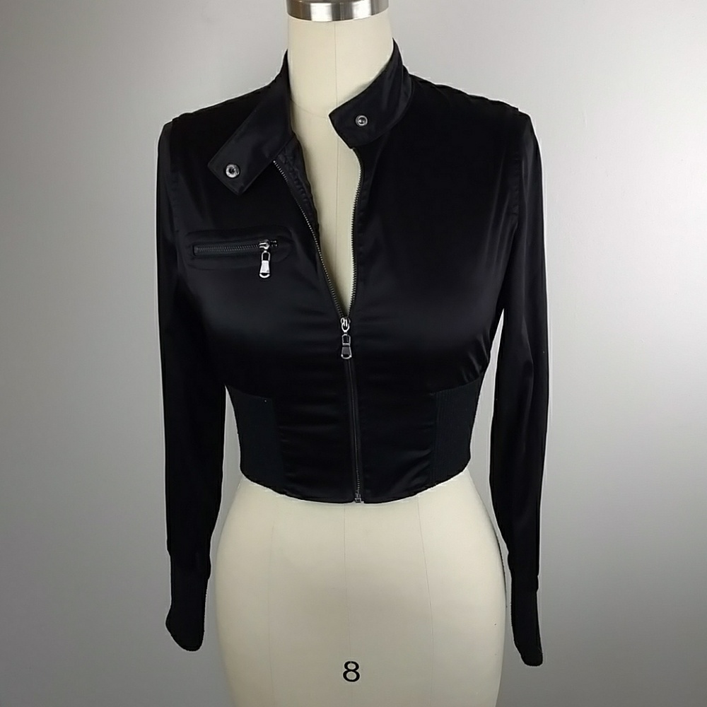 Bomber Jacket Coat Crop Moto Black Forever 21